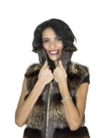 Smanicato volpe nappa marrone sfumato colletto italiano 40 gilet chiusura cerniera