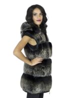 Smanicato volpe nappa acciaio cappuccio 40 sfumato pelliccia donna chiusura zip cappuccio