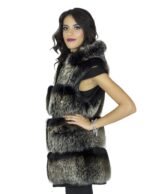 Smanicato volpe nappa acciaio cappuccio 40 sfumato pelliccia donna chiusura zip cappuccio