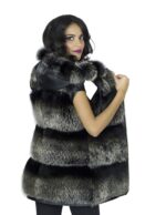 Smanicato volpe nappa acciaio cappuccio 40 sfumato pelliccia donna chiusura zip cappuccio