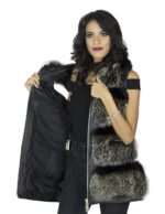 Smanicato volpe nappa acciaio cappuccio 40 sfumato pelliccia donna chiusura zip cappuccio