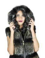 Smanicato volpe nappa acciaio cappuccio 40 sfumato pelliccia donna chiusura zip cappuccio