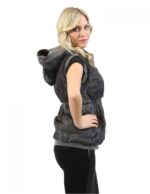 Pelliccia donna smanicato lapin grigio con cappuccio zip e tasche L reversibile