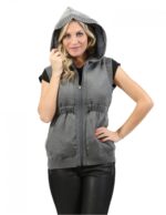 Pelliccia donna smanicato lapin grigio con cappuccio zip e tasche L reversibile