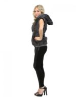 Pelliccia donna smanicato lapin grigio con cappuccio zip e tasche L reversibile