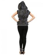 Pelliccia donna smanicato lapin grigio con cappuccio zip e tasche L reversibile