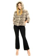 Giacca visone orizzontale silverblue cappuccio 44 mink fur Nerz fourrure de vison