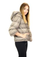 Giacca visone orizzontale silverblue cappuccio 44 mink fur Nerz fourrure de vison