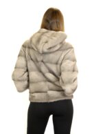 Giacca visone orizzontale silverblue cappuccio 44 mink fur Nerz fourrure de vison