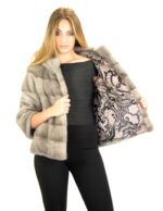 Giacca visone orizzontale silverblue cappuccio 44 mink fur Nerz fourrure de vison