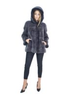 Горизонтальные норковая шуба с капюшоном 48-50 антрацит fourrure de vison mink fur Nerz — изображение 5