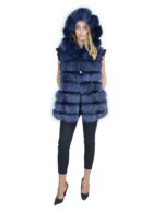 Blue fox fur vest with suede and hood 48 volpe Fuchs renard - Image 6