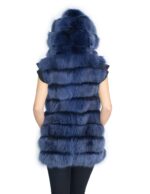 Blue fox fur vest with suede and hood 48 volpe Fuchs renard - Image 4