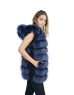 Blue fox fur vest with suede and hood 48 volpe Fuchs renard - Image 5