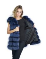 Blue fox fur vest with suede and hood 48 volpe Fuchs renard - Image 7