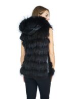 Gilet pelliccia volpe nero con cappuccio e inserti di pelle 44 Fuchs fox renard