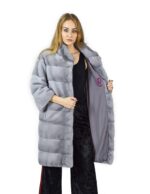 42 Cappotto di visone orizzontale zaffiro collo coreana 98 cm fourrure de vison mink fur Nerz
