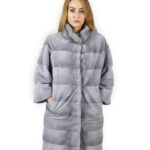 42 Cappotto di visone orizzontale zaffiro collo coreana 98 cm fourrure de vison mink fur Nerz