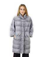 42 Cappotto di visone orizzontale zaffiro collo coreana 98 cm fourrure de vison mink fur Nerz