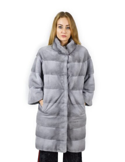 42 Cappotto di visone orizzontale zaffiro collo coreana 98 cm fourrure de vison mink fur Nerz