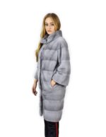 42 Cappotto di visone orizzontale zaffiro collo coreana 98 cm fourrure de vison mink fur Nerz
