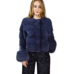 40 Giacca di visone orizzontale blu jeans con volpe ai polsi fourrure de vison mink fur Nerz