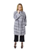 46 Cappotto 102 cm di visone orizzontale zaffiro collo coreana fourrure de vison mink fur Nerz