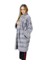 46 Cappotto 102 cm di visone orizzontale zaffiro collo coreana fourrure de vison mink fur Nerz