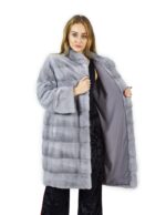 46 Cappotto 102 cm di visone orizzontale zaffiro collo coreana fourrure de vison mink fur Nerz
