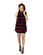 42 Pelliccia Rex fucsia e nero sfumato smanicato cappuccio cerniera fur rex pelz мех рекс fourrure