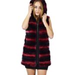 42 Pelliccia Rex fucsia e nero sfumato smanicato cappuccio cerniera fur rex pelz мех рекс fourrure