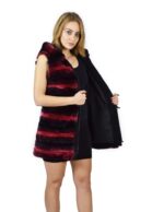 42 Pelliccia Rex fucsia e nero sfumato smanicato cappuccio cerniera fur rex pelz мех рекс fourrure