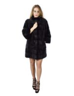 46 Cappotto di visone orizzontale grigio collo coreana 88 cm fourrure de vison mink fur Nerz