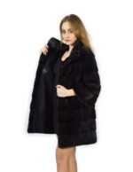 46 Cappotto di visone orizzontale grigio collo coreana 88 cm fourrure de vison mink fur Nerz