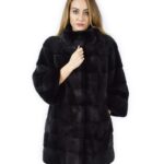 50 Cappotto di visone orizzontale grigio collo coreana 88 cm fourrure de vison mink fur Nerz