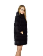 50 Cappotto di visone orizzontale grigio collo coreana 88 cm fourrure de vison mink fur Nerz