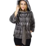 42 Cappotto di visone orizzontale blue irish cappuccio 68 cm fourrure de vison mink fur Nerz