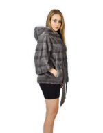 50 Cappotto di visone orizzontale blue irish cappuccio 68 cm fourrure de vison mink fur Nerz