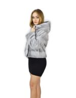 50 Giacca pelliccia visone orizzontale zaffiro cappuccio 58 cm fourrure de vison mink fur Nerz
