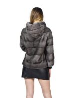 Giacca donna pelliccia 44 visone colore blue iris con cappuccio orizzontale fourrure de vison mink fur Nerz