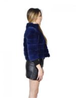 44 Giacca donna visone lapis blu orizzontale con zip e trasporto pelle vison норка fur mink Nerzpelzes fourrure