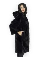 46 Cappotto visone nero cappuccio fur mink Pelz Nerz мех 水貂皮草