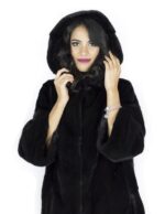 46 Cappotto visone nero cappuccio fur mink Pelz Nerz мех 水貂皮草