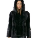 Giacca pelliccia visone orizzontale black cappuccio 50 fourrure de vison mink fur Nerz