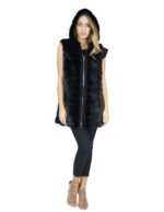 Smanicato pelliccia visone orizzontale nero con renna cappuccio 50 fourrure de vison mink fur Nerz