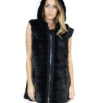 Smanicato pelliccia visone orizzontale nero con renna cappuccio 50 fourrure de vison mink fur Nerz