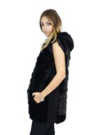 Smanicato pelliccia visone orizzontale nero con renna cappuccio 50 fourrure de vison mink fur Nerz