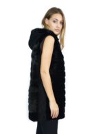 Smanicato pelliccia visone orizzontale nero con renna cappuccio 50 fourrure de vison mink fur Nerz