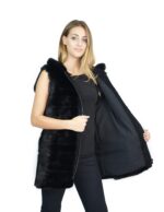 Smanicato pelliccia visone orizzontale nero con renna cappuccio 50 fourrure de vison mink fur Nerz