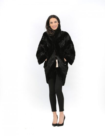 48 Pelliccia persiano nero cappotto donna stondato collo visone collezione